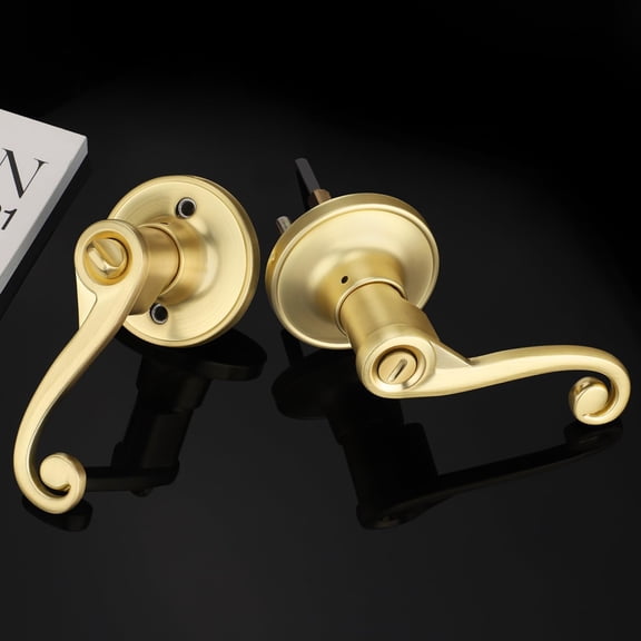 2 Pack Gold Door Handles - Satin Brass Privacy Door Lever for Bedroom and Bathroom