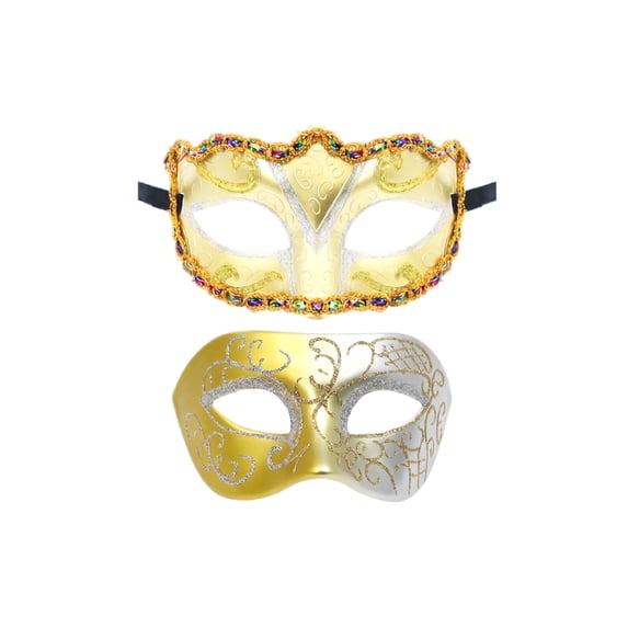 2 Pack, Gold Masquerade Mask Couples Set, Black and Gold Masquerade Mask for Women and Men, Venetian Style Mask for Masquerade Party, Halloween and Mardi Gras Events