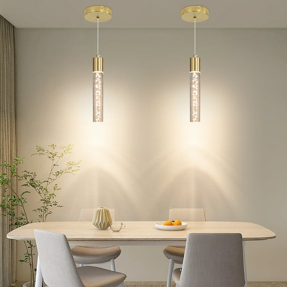 2 Pack Gold Minimalist Kitchen Island Pendant Lights Modern Linear Hanging Light Fixture Bubble Acrylic Adjustable 3000K/4500K/6500K