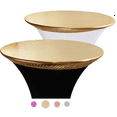 thumbnail image 1 of 2-Pack Gold Spandex Table Topper Cap (28 - 30'') for Round Cocktail Tables, Adding Precious Metallic Glitter and Luxurious Accents, Protecting From Spill, for Weddings Parties Banquet, Restaurants, 1 of 7