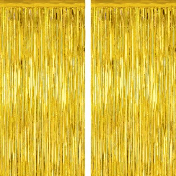 2 Pack Gold Tinsel Backdrop, 3.28 FT x 6.56 FT Metallic Fringe Curtain, Gold Color Graduation Backdrop Party Streamers, Party Supplies Door Decorations for Birthday Anniversaries