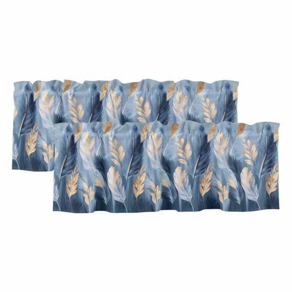 2 Pack Gold White Feather Valance for Window Modern Oil Painting Kitchen Valance Rod Pocket Short Curtain Topper Decorative Window Treatment for Living Room Bedroom 42"x12"