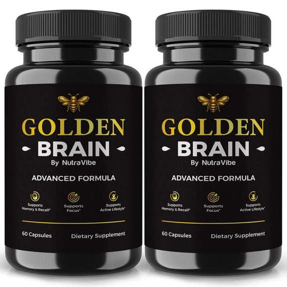 (2 Pack) Golden Brain Pills Daily Formula with a Natural Blend to Help Maintain Focus, Memory & Concentration | Clean, Gentle, Easy-to-Swallow Capsules for Everyday Sharpness (120 Capsules)