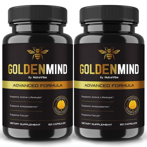 (2 Pack) GoldenMind Pills Daily Formula with a Natural Blend to Help Maintain Focus, Memory & Concentration | Clean, Gentle, Easy-to-Swallow Capsules for Everyday Sharpness (120 Capsules)