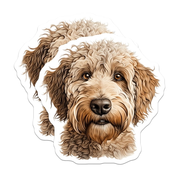 (2 Pack) Goldendoodle Stickers - Labradoodle Art - Doodle Dog Decal - 5" On Longest Side - Sticks to Smooth Flat Surfaces - Made in USA - BMCS28131