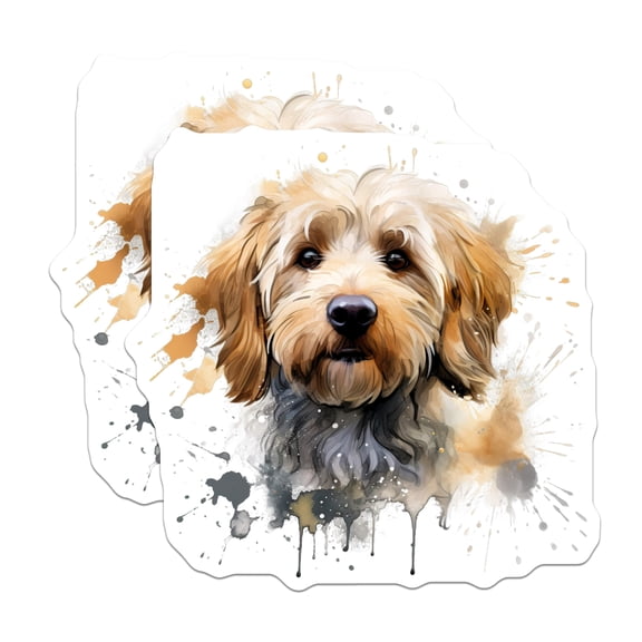 (2 Pack) Goldendoodle Stickers - Watercolor Dog Art - Doodle Mom Decal - Laptop Hydro Flask Journal - 5" On Longest Side - Sticks to Smooth Flat Surfaces - Made in USA - BMCS30472