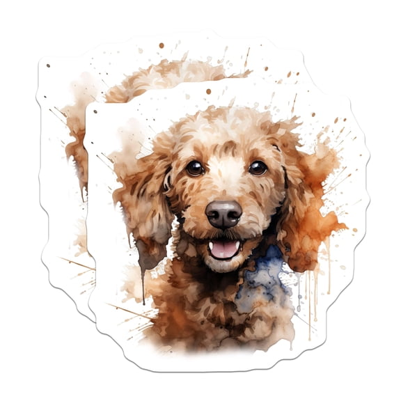 (2 Pack) Goldendoodle Stickers - Watercolor Dog Art - Happy Puppy Face - Doodle Lover Decal - 5" On Longest Side - Sticks to Smooth Flat Surfaces - Made in USA - BMCS24981