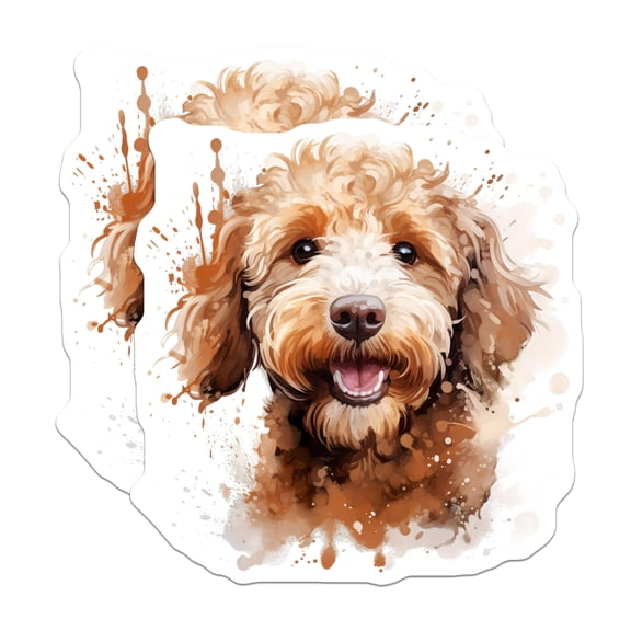 (2 Pack) Goldendoodle Stickers - Watercolor Doodle Art - Happy Dog Decals - Pet Lover Laptop Sticker - Water Bottle Art - 5" On Longest Side - Sticks to Smooth Flat Surfaces - Made in USA - BMCS26504