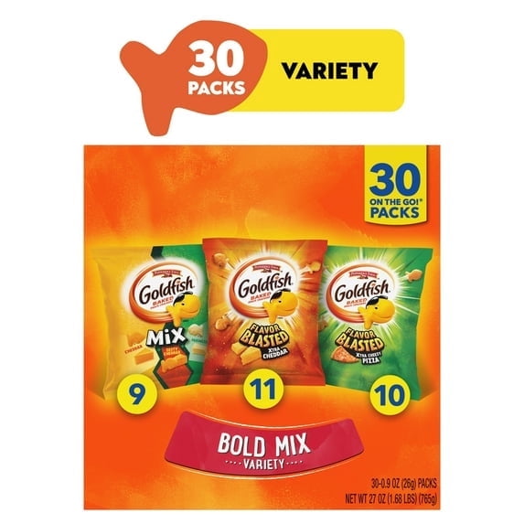 2 Pack - Goldfish Bold Mix Variety Pack Snack Crackers, 1 oz Snack Packs, 30 Count