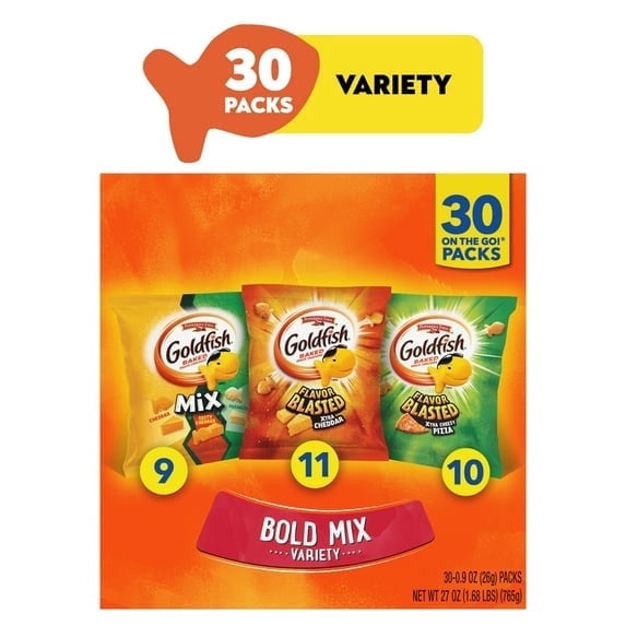 2 Pack - Goldfish Bold Mix Variety Pack Snack Crackers, 1 oz Snack Packs, 30 Count