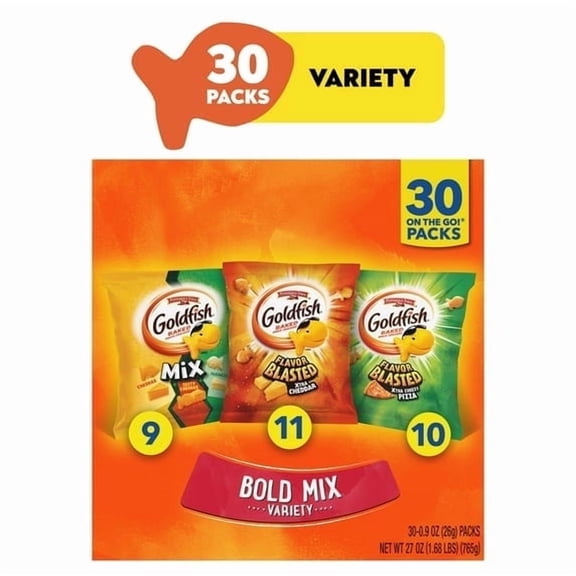 2 Pack - Goldfish Bold Mix Variety Pack Snack Crackers, 1 oz Snack Packs, 30 Count