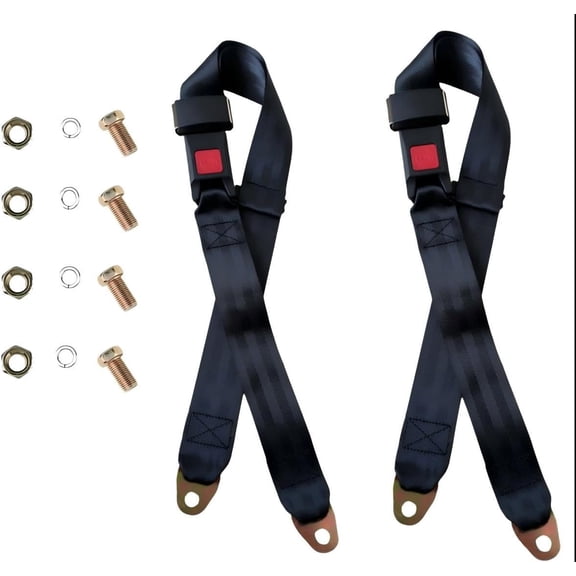2 Pack Golf Cart Seat Belt Pads Set, 2-Point Universal Adjustable Laps Strap Replacement Kit, Compatible with EZGO, Yamaha, Club Car, Golf Carts Go Kart Front/Rear Modification Accessories