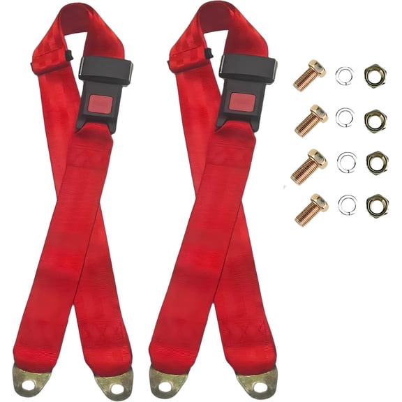 2 Pack Golf Cart Seat Belt Pads Set, 2-Point Universal Adjustable Laps Strap Replacement Kit, Compatible with EZGO, Yamaha, Club Car, Golf Carts Go Kart Front/Rear Modification Accessories (Red)