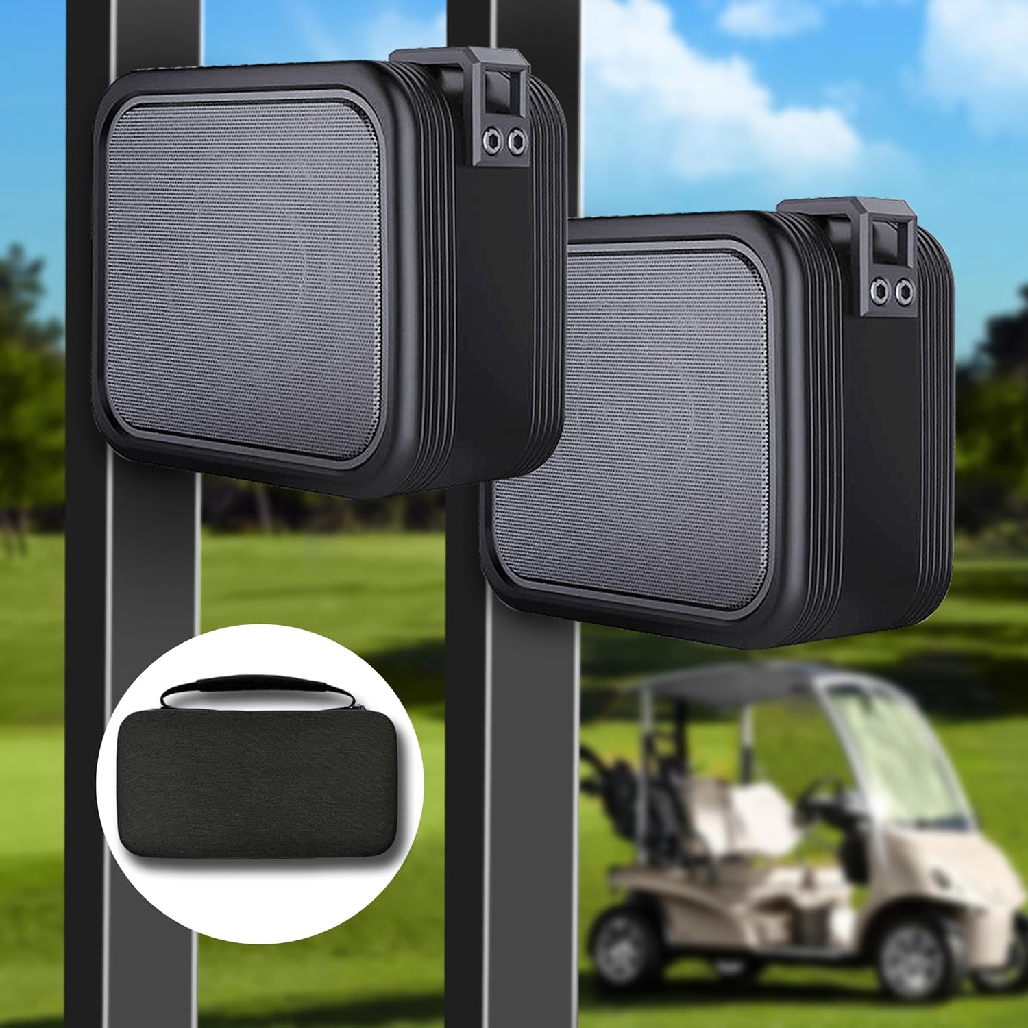 2Pack Golf Cart Speakers with Storage Case, IPX7 Golf Speaker