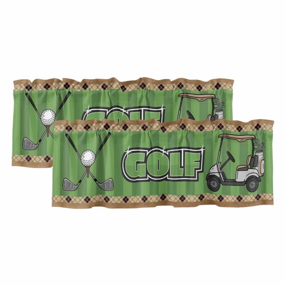 2 Pack Golf Club Pattern Valance for Window Golf Grenn Lawn Brown Background Kitchen Valance Rod Pocket Short Curtain Topper Decorative Window Treatment for Living Room Bedroom 42"x12"