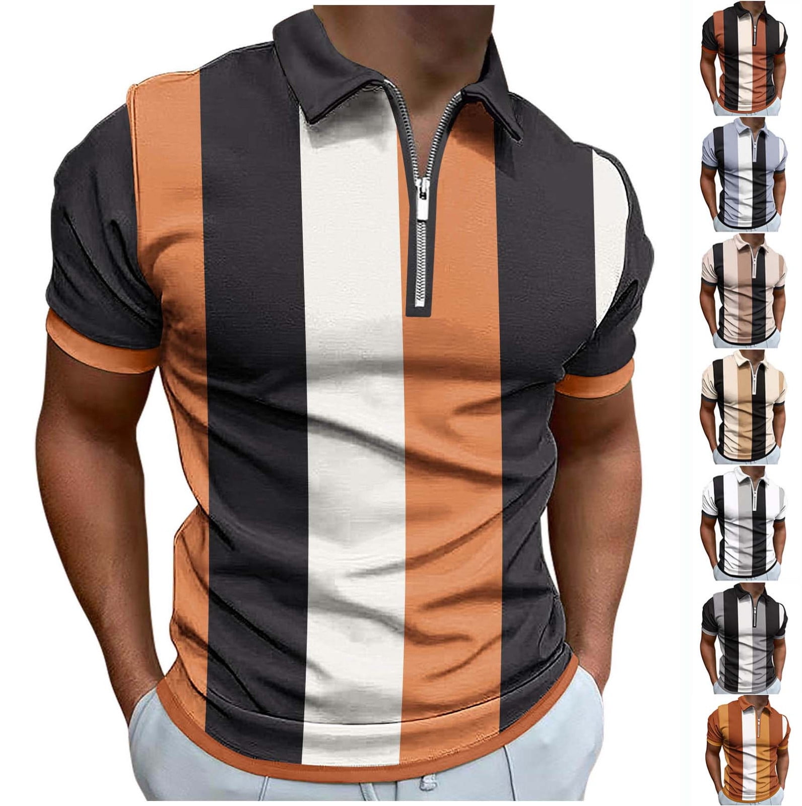 2 Pack Golf Shirts for Men Short Sleeve Zipper Collared Tshirts Shirt ...