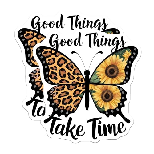 (2 Pack) Good Things Take Time Magnets Magnets - Butterfly Animal Print - Sunflower Home Decor - 5" On Longest Side - Made in USA - Sticks to Refrigerators & Metal Surfaces - MAG8818