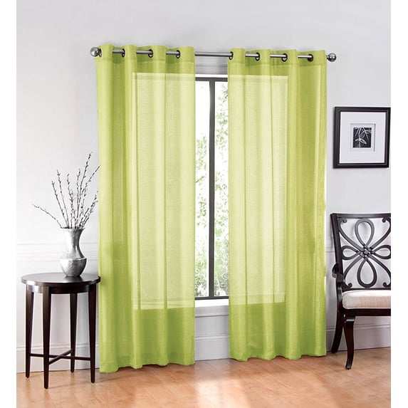 2 Pack: GoodGram Ultra Luxurious High Woven Elegant Sheer Grommet Curtain Panels - Avocado