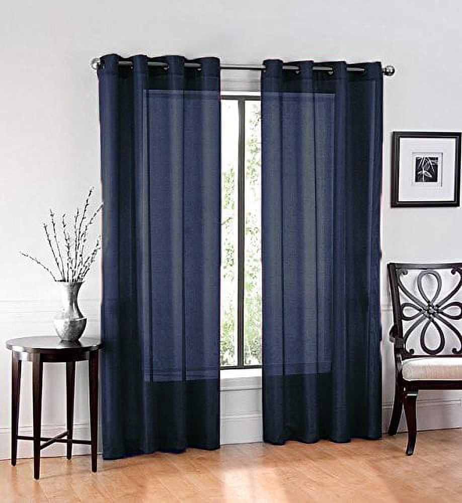 2 Pack: GoodGram Ultra Luxurious High Woven Elegant Sheer Grommet Curtain Panels - Navy