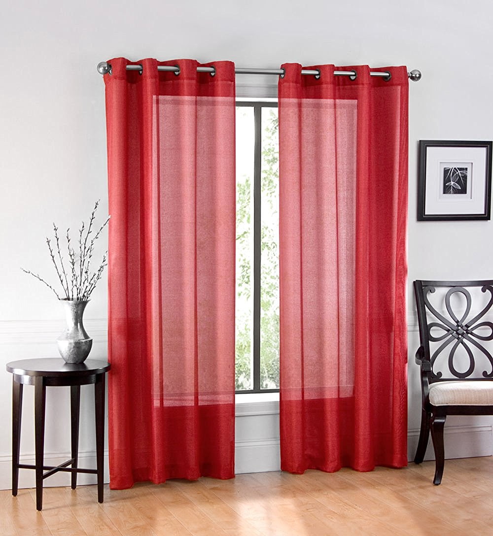 GoodGram 2 Pack: Ultra Luxurious High Woven Red Sheer Grommet Curtain Panels - Machine Washable ...