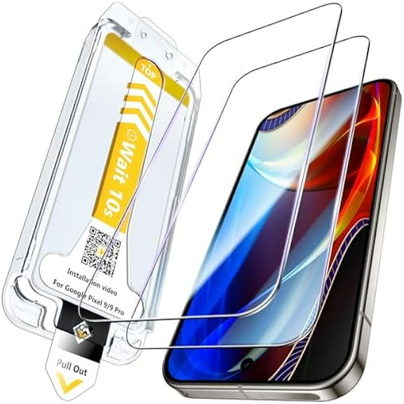 2 Pack for Google Pixel 9 Screen Protector Google Pixel 9 Pro Military Grade Shatterproof Full Coverage [Auto-dusting] Tempered Glass Pixel/Pixel 9 Pro Screen Protector, One-Pull Install