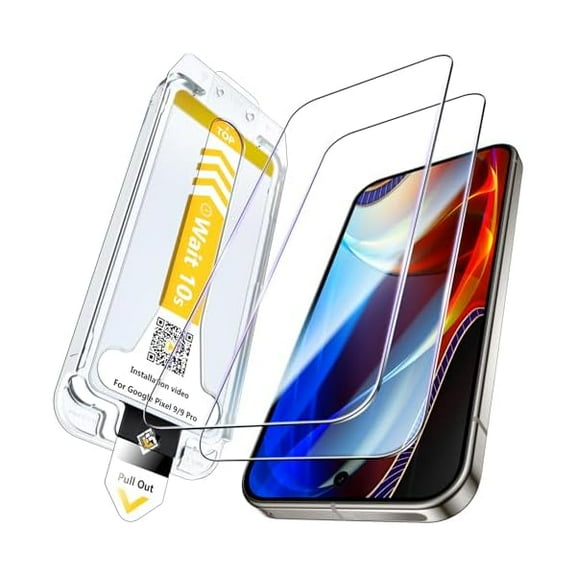 2 Pack for Google Pixel 9 Screen Protector Google Pixel 9 Pro Military Grade Shatterproof Full Coverage [Auto-dusting] Tempered Glass Pixel/Pixel 9 Pro Screen Protector, One-Pull Install