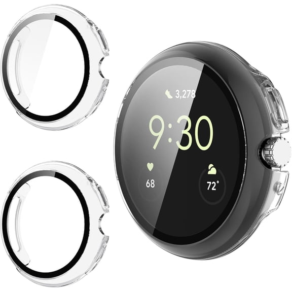 2 Pack for Google Pixel Watch 4 41mm Screen Protector Case [Full Coverage], Hard PC Bumper All-Around Protective Accessories Built-in Tempered Glass Film
