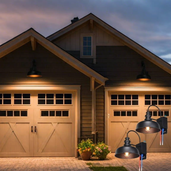 2 Pack 11 Inch Outdoor Wall Sconce with GFCI, Exterior Gooseneck Barn Light Outdoor Wall Lights Industrial Porch Lights Outside Wall Lantern Fixture for Porch, Doorway, Garage, Patio