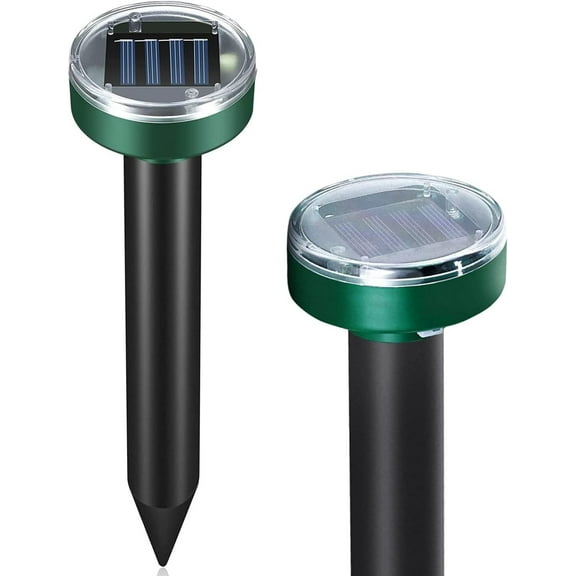 2 Pack Gopher Repellent Ultrasonic Solar Powered Easy to Use Solar Mole Repellent Ultrasonic with an Auger Drill Bit IP65 Waterproof Sonic Repeller Stakes for Groundhog, Vole, Snake, etc