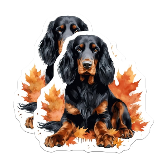 (2 Pack) Gordon Setter Stickers - Autumn Dog Decal - Fall Foliage Pet Lover Accent - 5" On Longest Side - Sticks to Smooth Flat Surfaces - Made in USA - BMCS25603