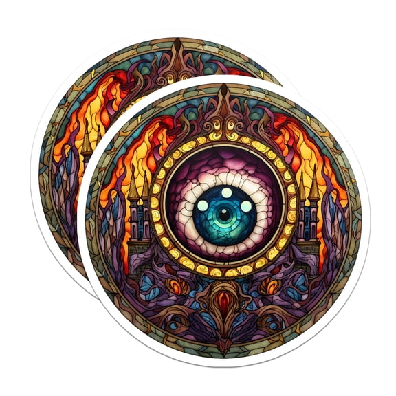 (2 Pack) Gothic Eye Magnets - Stained Glass Mandala Art - Ethereal Fantasy Design - Magical Castle Decor - 5 Inches On Longest Side - Thick Durable Magnet - Made in USA - MAG21709