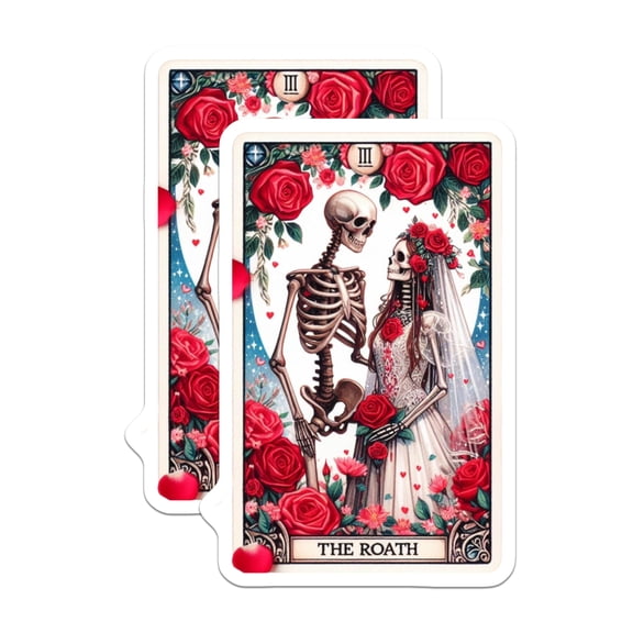 (2 Pack) Gothic Romance Skeletons Stickers - Wedding Skull Couple Art - The Roath Tarot Card - 5" On Longest Side - Sticks to Smooth Flat Surfaces - Made in USA - BMCS21943