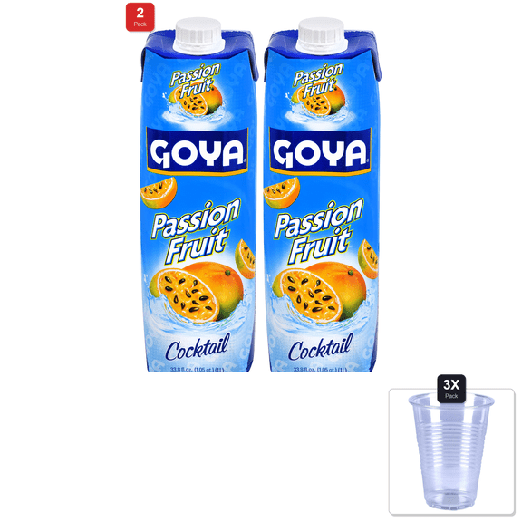 2 Pack | Goya Foods Passion Fruit Nectar, 33.8 Fl Oz & 3x Disposable Cup