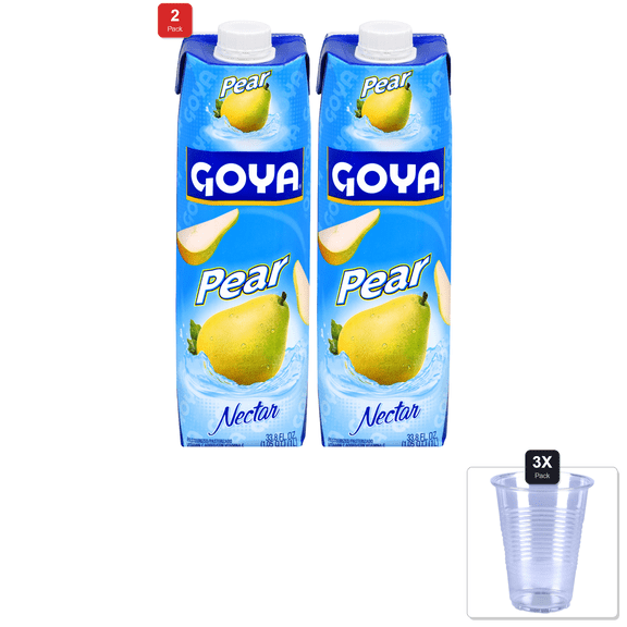 2 Pack | Goya Pear Nectar, 33.8 Oz & 3x Disposable Cup