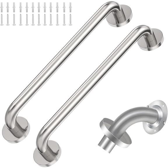2 Pack Grab Bars for Bathroom, 18 Inch Chrome Stainless Steel Shower Grab Bar, Concealed Screw Balance Assist Safety Bath Handrail, 500lbs Support Shower Handle for Handicap, Elderly, Injury