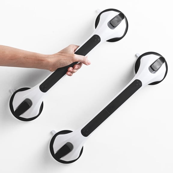 2 Pack Grab Bars for Bathtubs and Showers, Easy to Install Suction Shower Handles for Bathroom Removable Handrails for Seniors Elderly Safety Grip Waterproof Drill Free Black