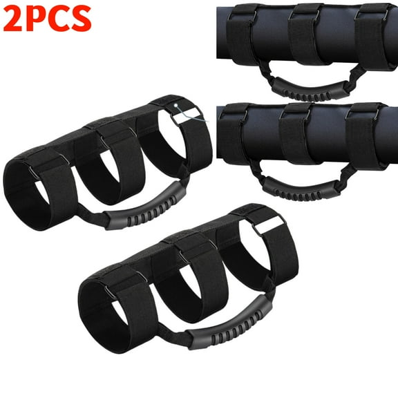 2 Pack Grab Handle Set Compatible with Jeep Wrangler TJ YJ JK, Easy-to-Fit 3 Straps Design for 1955-2023 Models (Black)