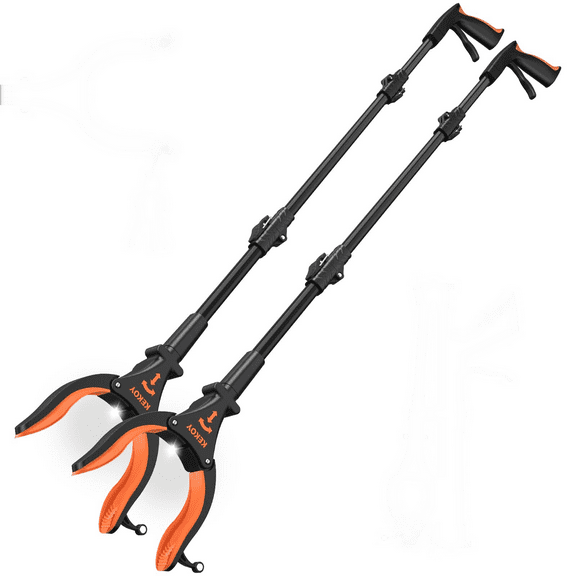2-Pack Grabber Reacheing Tool, 32" Grabbers for Elderly, Trash Picker Grabber with Light, Extended Claw Reacher Tool, Foldable Pick Up Grab Tool, Magnetic Sticks for Reaching (Orange)