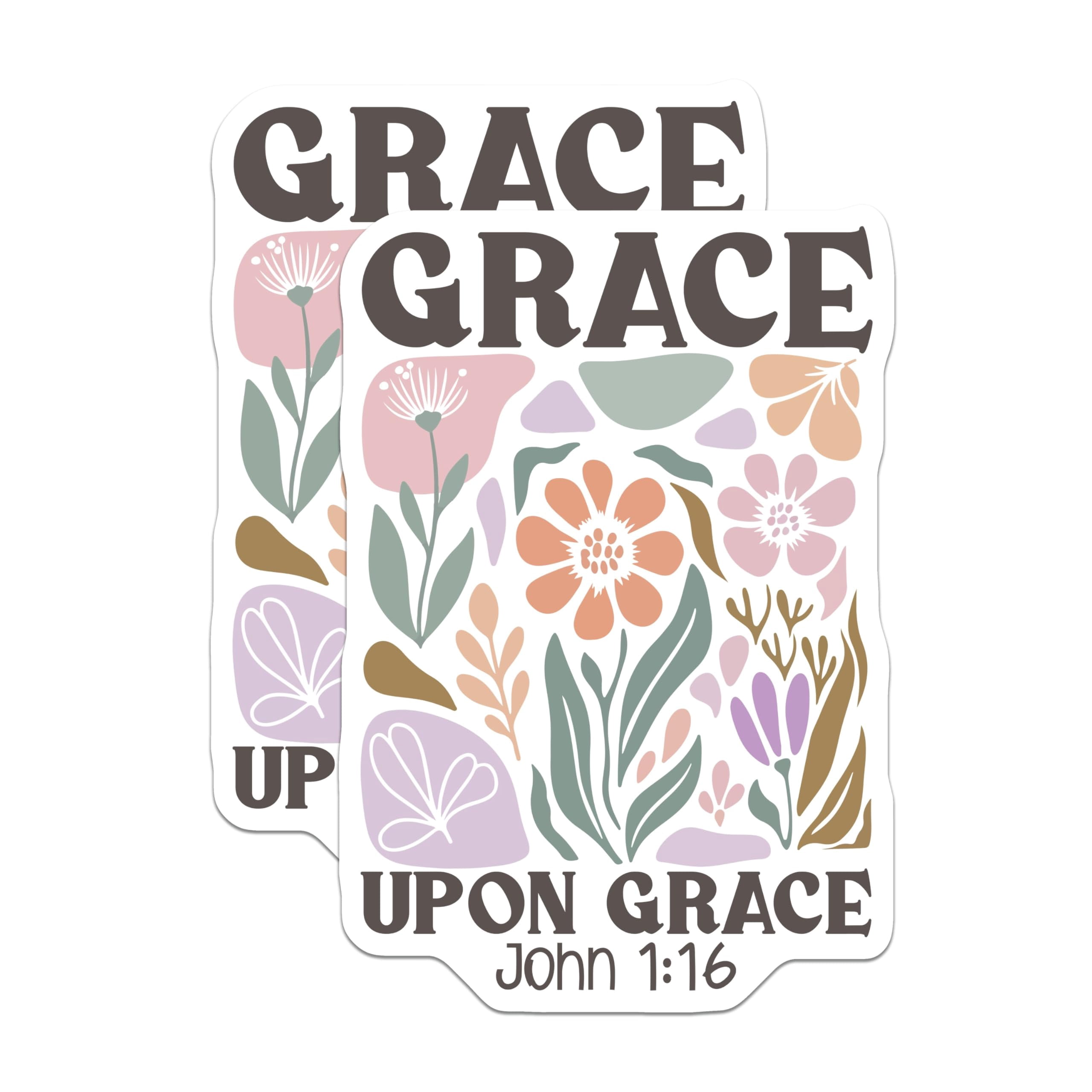 (2 Pack) Grace Upon Grace Stickers - John 1 16 Verse - Floral Art Decal ...