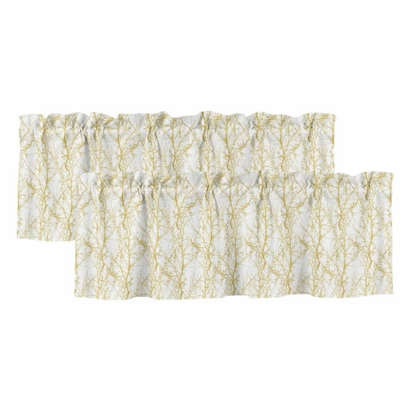 2 Pack Gradient Gold Valance for Window Tree Branch Kitchen Valance Rod Pocket Short Curtain Topper Decorative Window Treatment for Living Room Bedroom 42"x12"