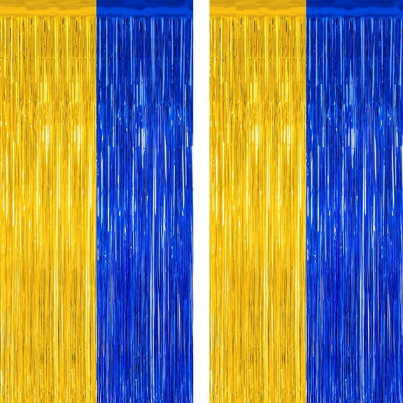 2 Pack Graduation Backdrop, 3.28 FT x 6.56 FT Class of 2026 Decorations, Blue Gold Fringe Curtains Tinsel Backdrop Party Streamer, Metallic Blue and Gold Graduation Decorations 2026