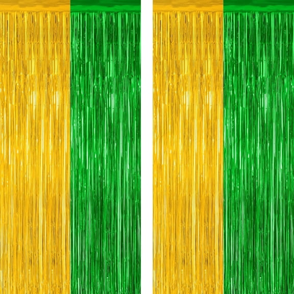 2 Pack Graduation Backdrop, Large Grad Decor 2026, Green Gold Graduation Photo Backdrop Fringe Curtains Party Streamer, Metallic Green and Gold Grad Decorations Class of 2026