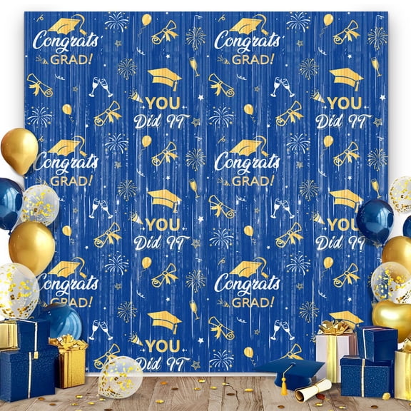 2 Pack Graduation Decorations 2025 Foil Fringe Curtains Grad Party Photo Backdrop (each3.28×6.56ft)