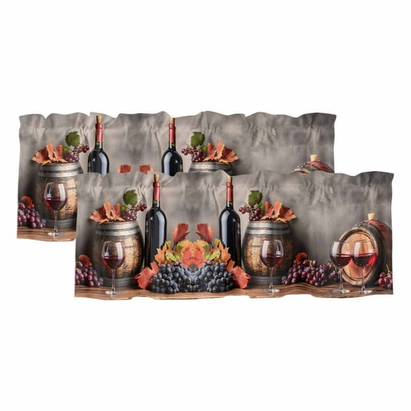 2 Pack Grape Wine Valance for Window Barrel Maple Leaf Vintage Country Kitchen Valance Rod Pocket Short Curtain Topper Decorative Window Treatment for Living Room Bedroom 60"x18"