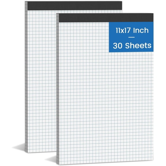2 Pack Graph Paper Pad 11x17 for Blueprint Drawings, Drafting, Engineering Drawing, and Planning, 4x4 Quad Ruled Blueprint Quadrille Paper, Perforated Large Grid Paper Drafting Paper 30 Sheets/Pad