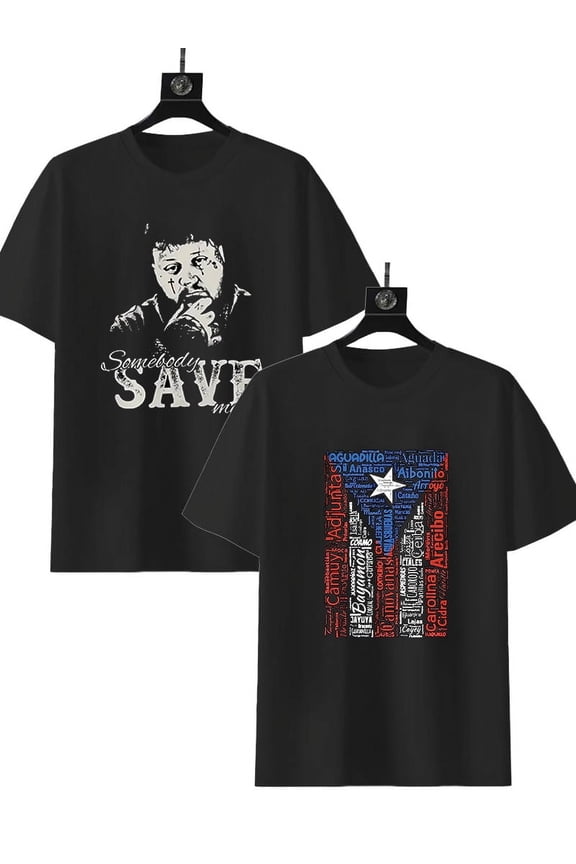 2 Pack Graphic T Shirts for Men Crew Neck Cotton Short Sleeve Loose Hip Hop Streetwear Basic Summer Tees Black M