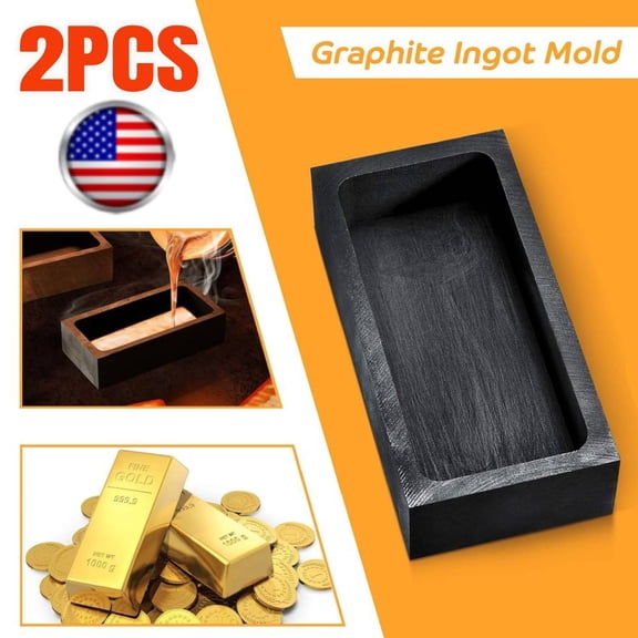 2 Pack Graphite Ingot Mould Crucible Mould for Casting Gold Silver Metal Aluminum Copper Brass Melting Refining(4 x 2 x 1 Inch)