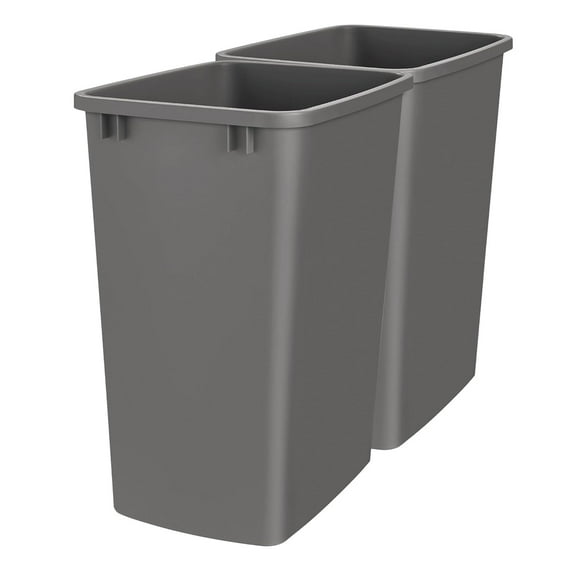 2 Pack Gray 35 Quart Injection Molded Polymer Replacement Waste Bins Compatible With Cabinet Pullout Slides For Kitchen Office Bathroom