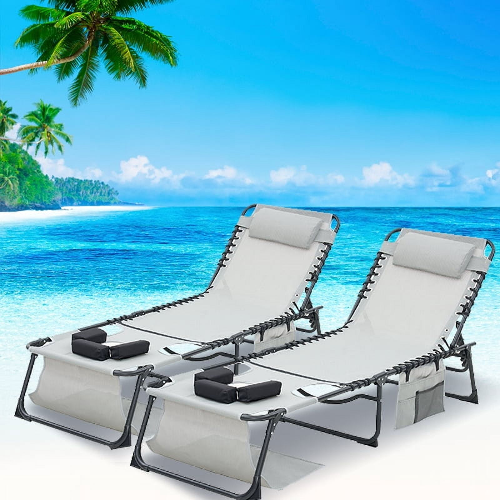 2‑Pack Gray 5‑Position Adjustable Face‑Down Chaise Lounge Chair, Foldable Tanning Recliner with Face & Arm Holes, Outdoor Sunbathing Chair for Pool Beach Patio Lawn