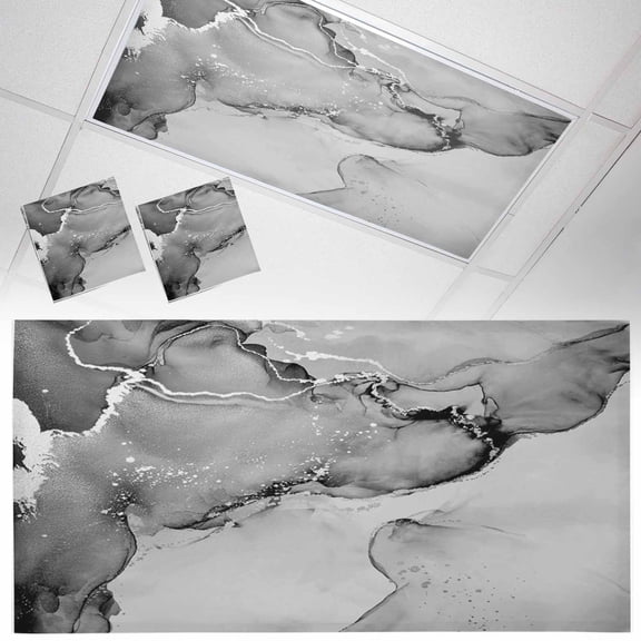 2 Pack Gray Abstract Fluorescent Light Covers for Ceiling Lights Silver Marble Ripples Clouds Luxury Fluid Art Magnetic Ceiling Light Covers Overhead Light Filters for Office Classroom Home